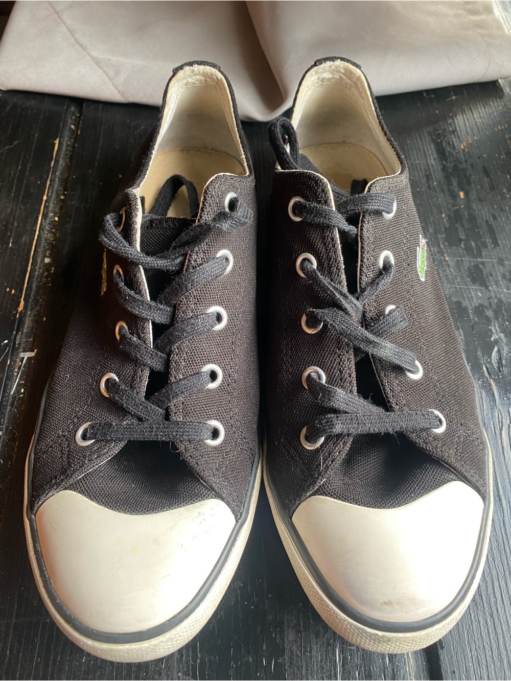 Lacoste Black Canvas Low-Top Sneakers with White Toe Caps